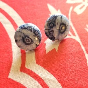 3/$15 Blue And White "Antique Looking" Floral Round Earrings